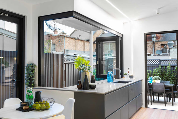 Design Home Windows Doors Aluminum Bifold Window 60"Wx48"H - OUT SWING FROM EXTERIOR VIEW image